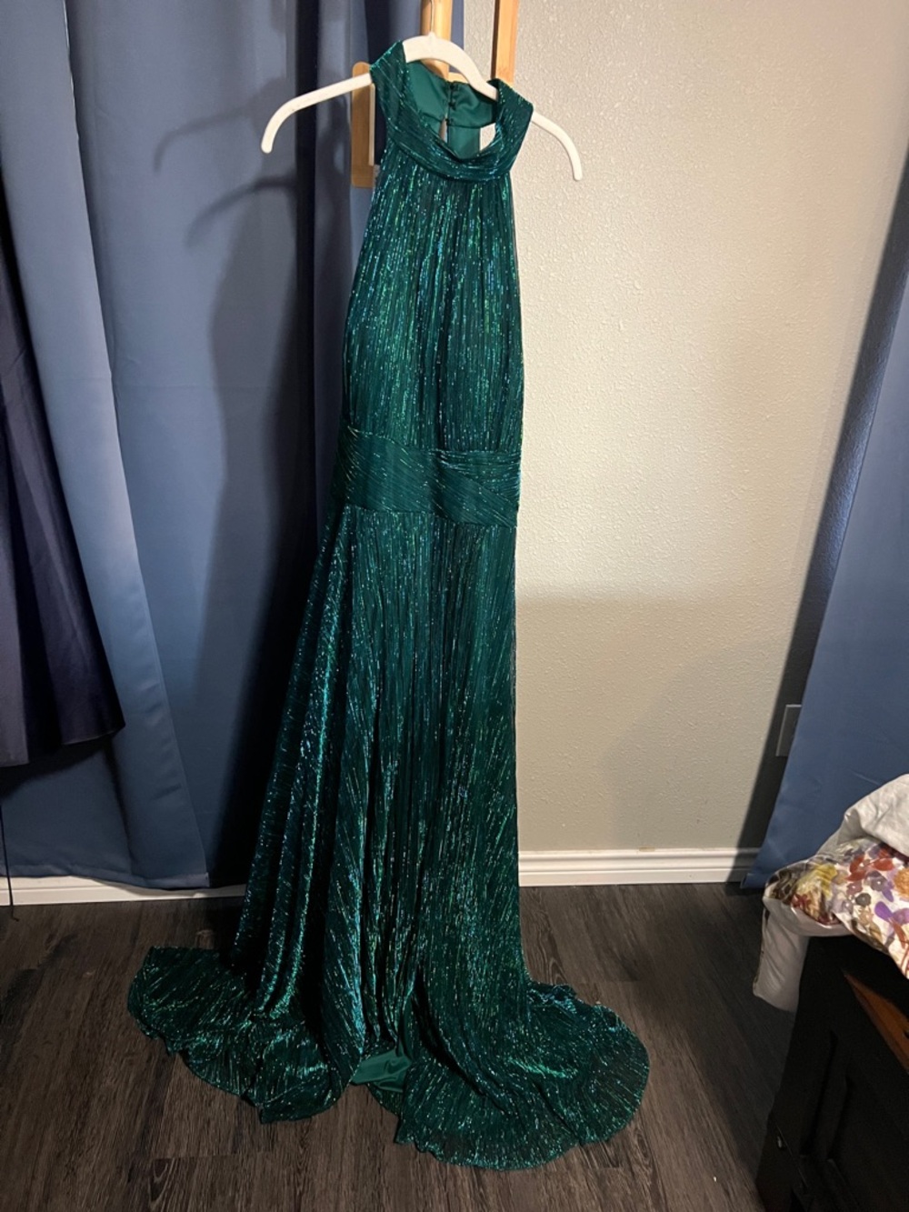 Emerald Green Halter-Style Prom Gown